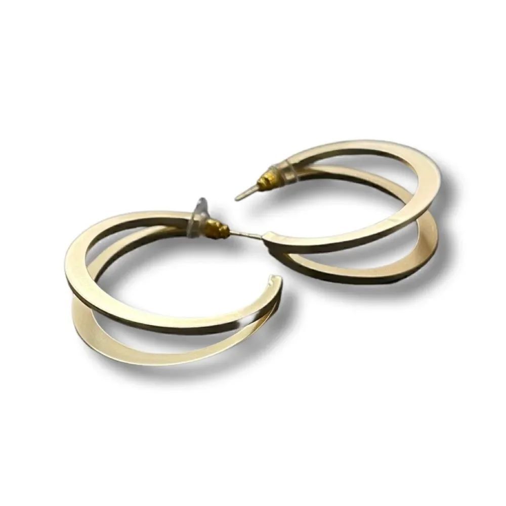 Large Double Row Hoop Earrings in Gold - NWT